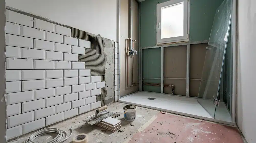 Reforma de baño de 5 metros cuadrados con ducha, mueble suspendido y alicatado nuevo