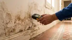 Detección de humedad con higrómetro en la pared de un piso antes de comprarlo en Madrid