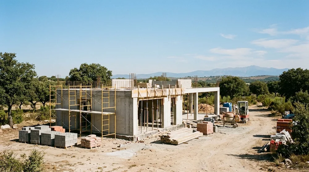 Construcción de una casa desde cero en la sierra de Madrid, estructura y cimentación en obra